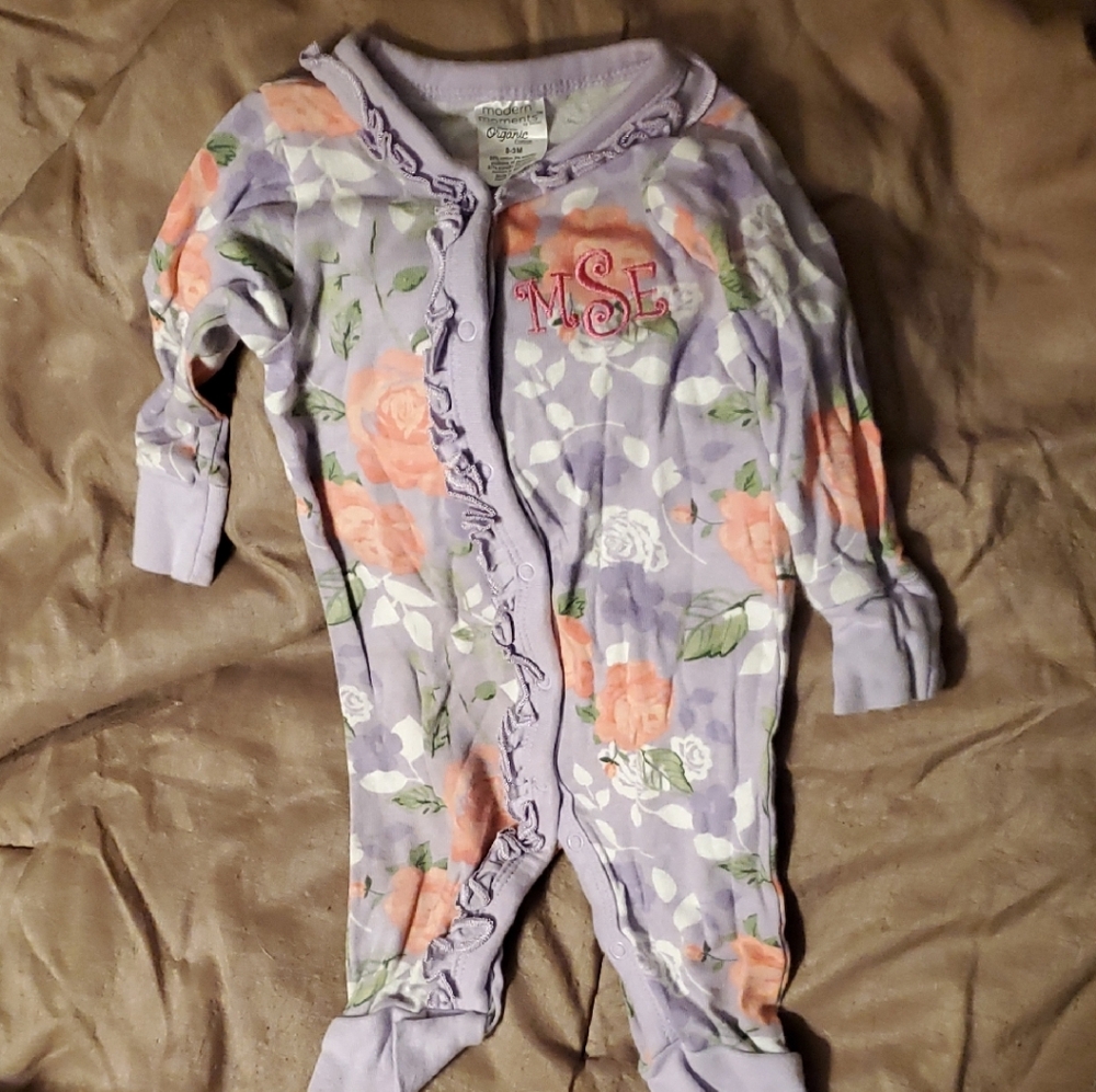 Floral Kids Footie in Purple and Peach